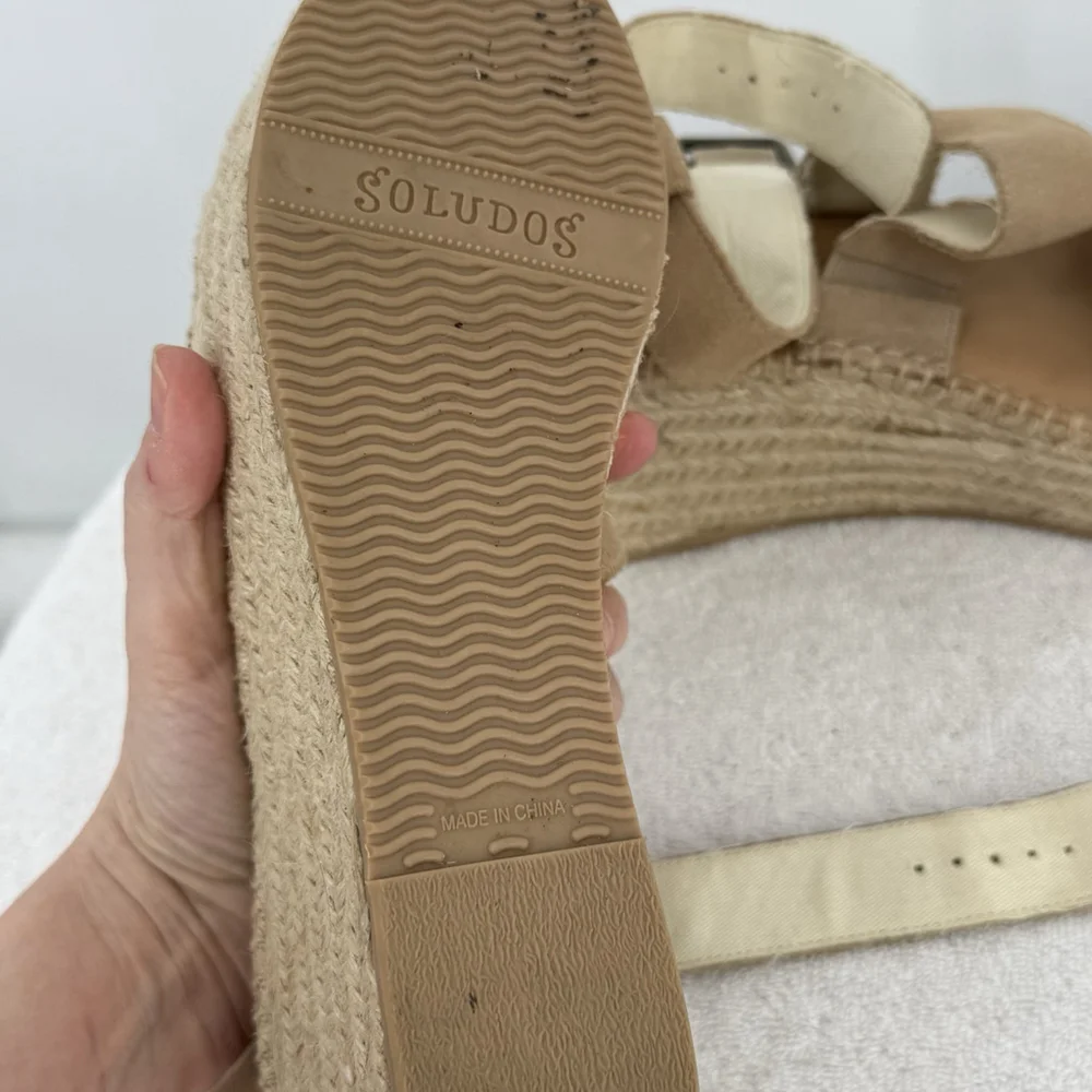 Soludos Palma Suede Espadrille Platform Wedge Open Toe Sandals Tan 8.5